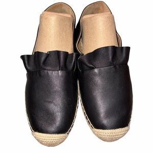 NEW Michael Kors Collection Black Leather Laticia Espadrille Flats Shoes 36 6